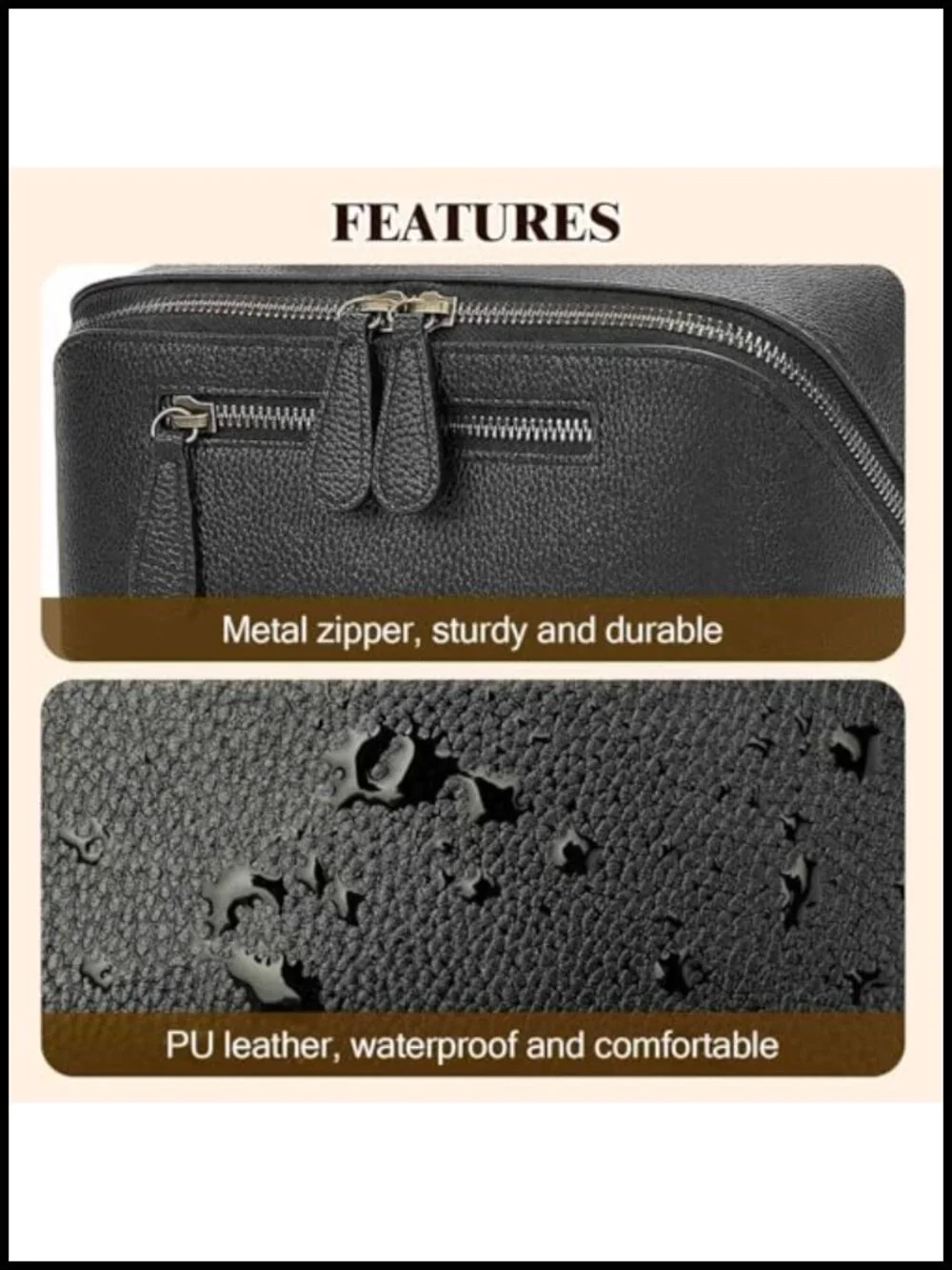 PU Leather Waterproof Travel Makeup Bag with Dividers and Handle